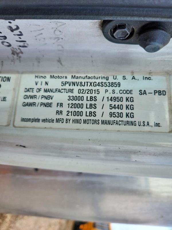 Aukcja sprzedaży 2016 Hino 338, vin: 5PVNV8JTXG4S53859, numer aukcji: 55280786