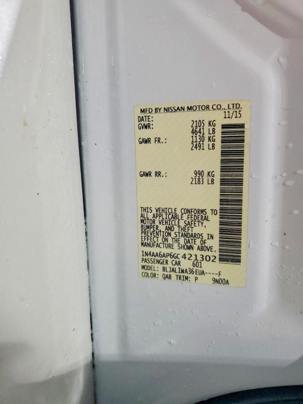 54104286 :رقم المزاد ، 1N4AA6AP6GC421302 vin ، 2016 Nissan Maxima مزاد بيع