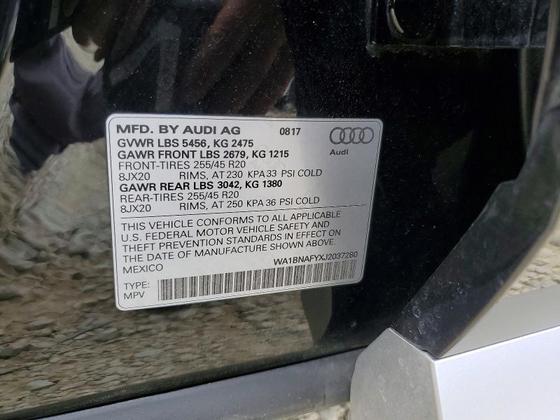 2018 Audi Q5 მანქანა იყიდება აუქციონზე, vin: WA1BNAFYXJ2037280, აუქციონის ნომერი: 52261206