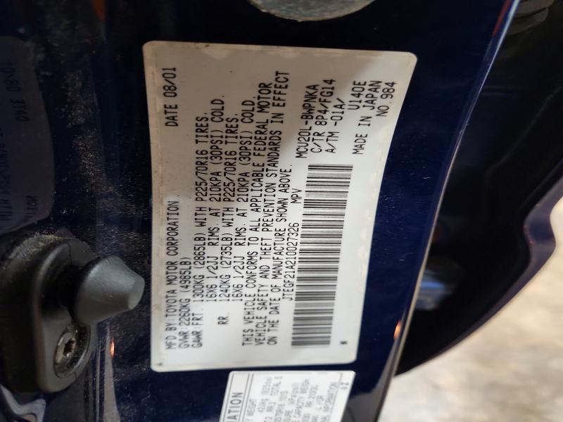 Auction sale of the 2001 Toyota Highlander, vin: JTEGF21A210027326, lot number: 54250046