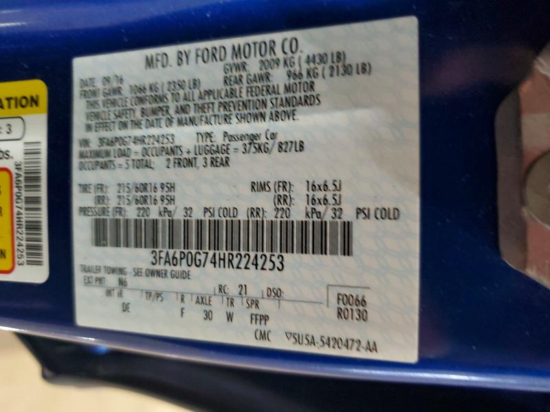Продажа на аукционе авто 2017 Ford Fusion, vin: 3FA6P0G74HR224253, номер лота: 54399776