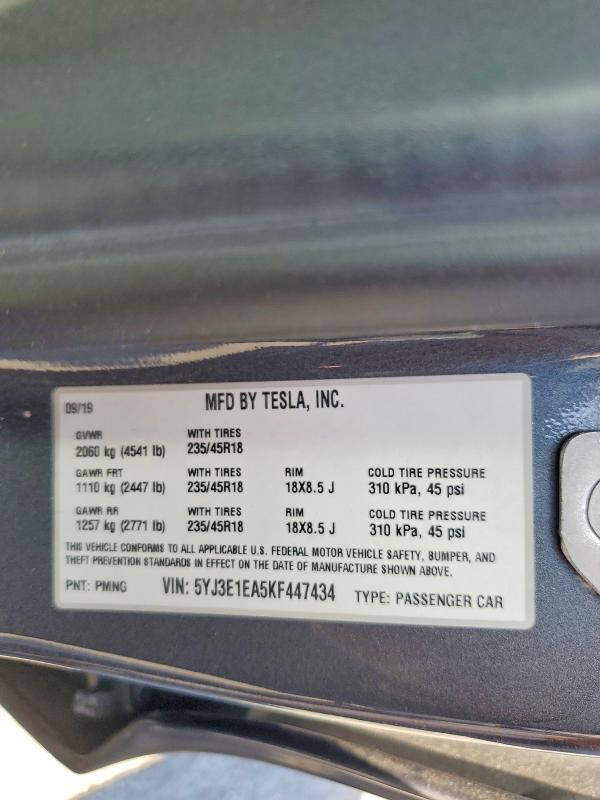 Aukcja sprzedaży 2019 Tesla Model 3, vin: 5YJ3E1EA5KF447434, numer aukcji: 54717356