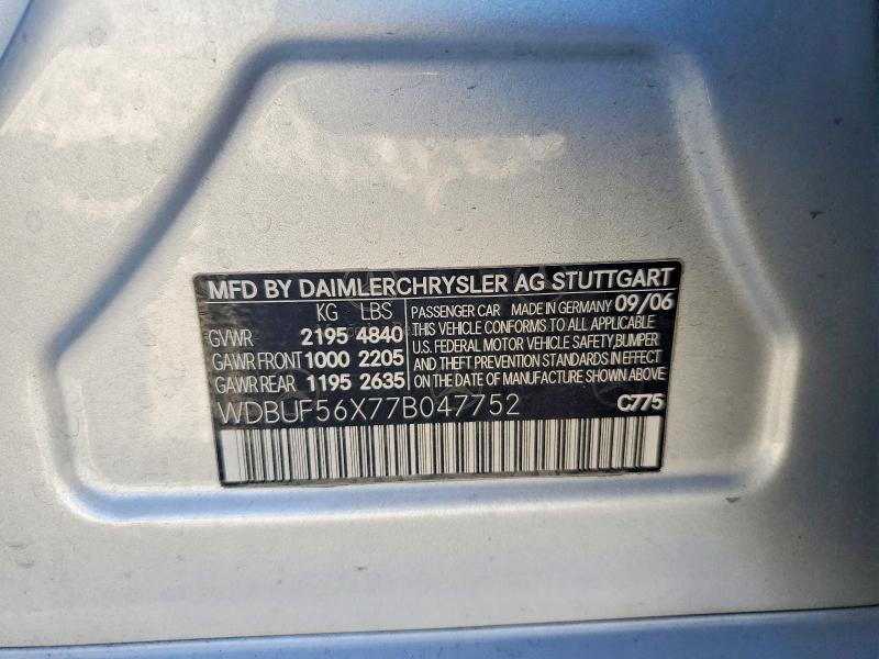 Aukcja sprzedaży 2007 Mercedes-benz E, vin: WDBUF56X77B047752, numer aukcji: 52067976