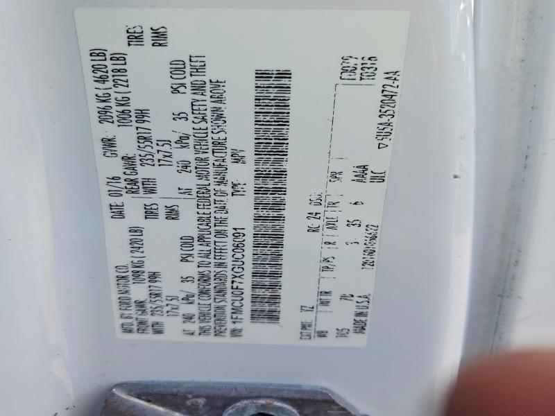 2016 Ford Escape მანქანა იყიდება აუქციონზე, vin: 1FMCU0F7XGUC06091, აუქციონის ნომერი: 54482206
