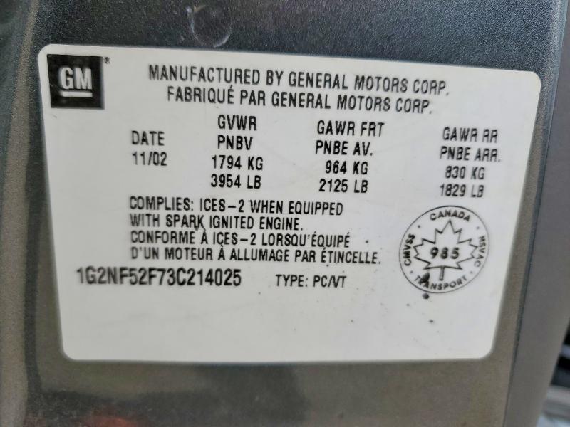 Auction sale of the 2003 Pontiac Grand Am, vin: 1G2NF52F73C214025, lot number: 52853286