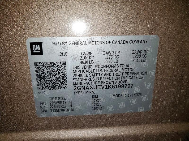 Aukcja sprzedaży 2019 Chevrolet Equinox, vin: 2GNAXUEV1K6199797, numer aukcji: 51890256