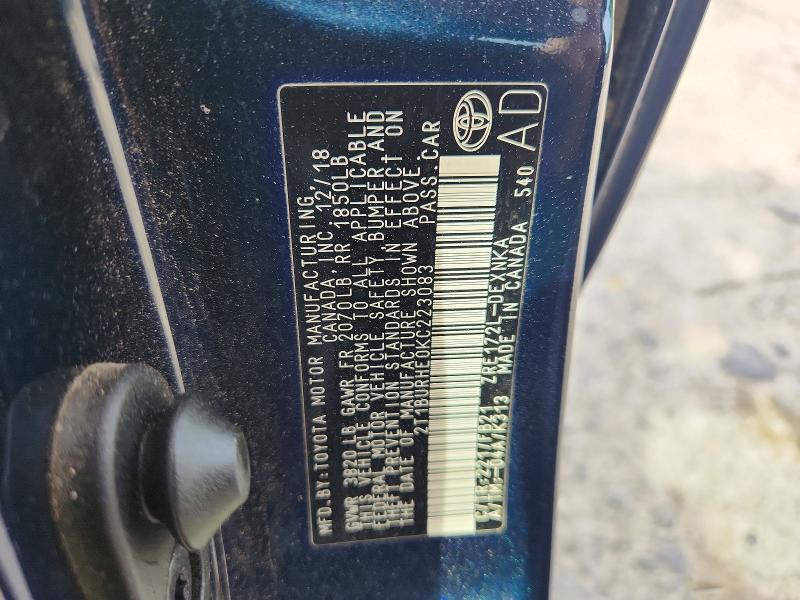 Продаж на аукціоні авто 2019 Toyt Corolla, vin: 2T1BURHE0KC223083, номер лоту: 54762526