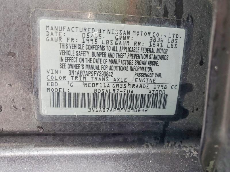 Продажа на аукционе авто 2015 Nissan Sentra, vin: 3N1AB7AP9FY290842, номер лота: 51941166