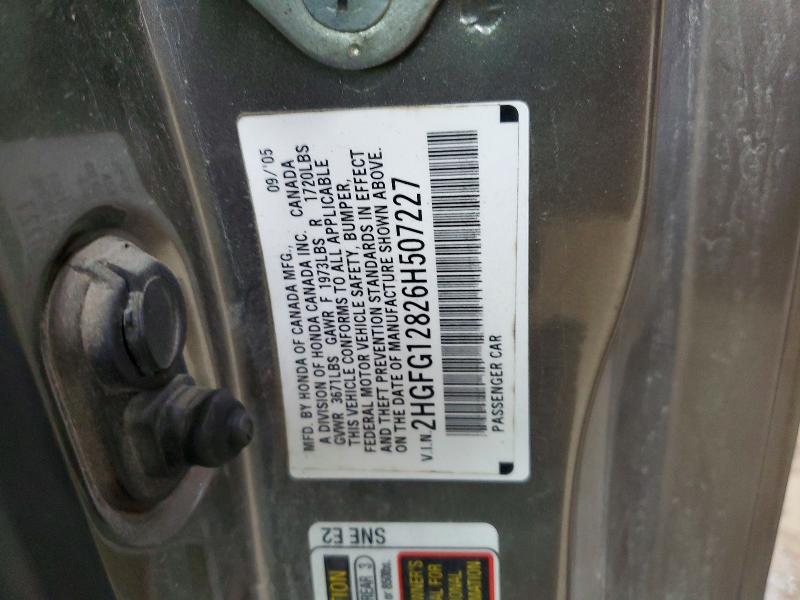 54655206 :رقم المزاد ، 2HGFG12826H507227 vin ، 2006 Honda Civic مزاد بيع