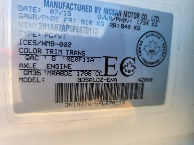 2015 Nissan Sentra მანქანა იყიდება აუქციონზე, vin: 3N1AB7AP5FL670113, აუქციონის ნომერი: 54937746
