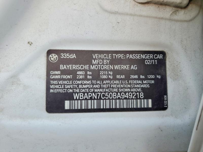 Продажа на аукционе авто 2011 Bmw 335, vin: WBAPN7C50BA949218, номер лота: 52971346