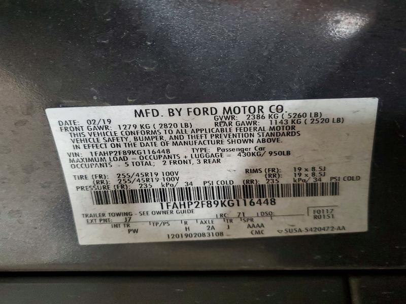 53432896 :رقم المزاد ، 1FAHP2F89KG116448 vin ، 2019 Ford Taurus مزاد بيع