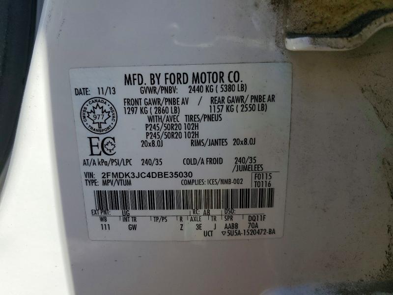 2013 Ford Edge მანქანა იყიდება აუქციონზე, vin: 2FMDK3JC4DBE35030, აუქციონის ნომერი: 52772536