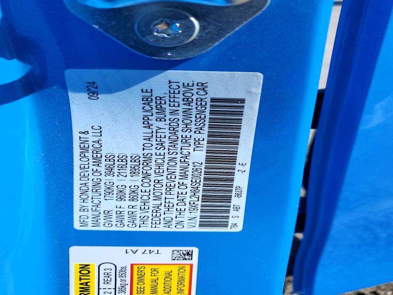 Продаж на аукціоні авто 2025 Honda Civic, vin: 19XFL2H84SE002612, номер лоту: 55334446