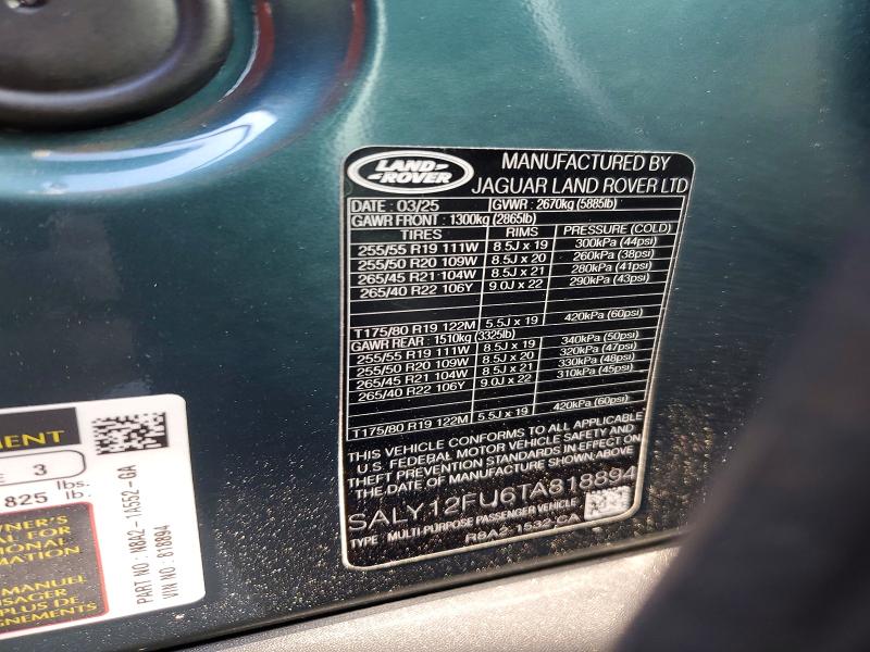 Продаж на аукціоні авто 2026 Land Rover Range Rover Velar, vin: SALY12FU6TA818894, номер лоту: 54365216