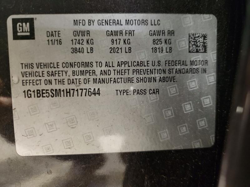 Продажа на аукционе авто 2017 Chevrolet Cruze, vin: 1G1BE5SM1H7177644, номер лота: 54951516