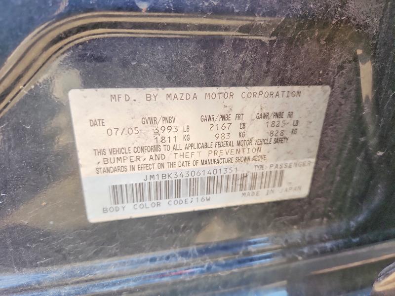 2006 Mazda 3 მანქანა იყიდება აუქციონზე, vin: JM1BK343061401351, აუქციონის ნომერი: 53979816