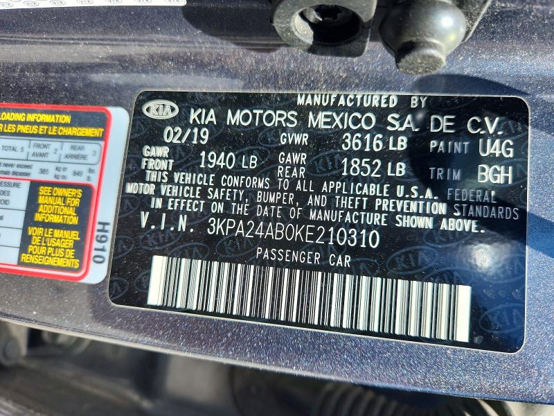 2019 Kia Rio მანქანა იყიდება აუქციონზე, vin: 3KPA24AB0KE210310, აუქციონის ნომერი: 53205746