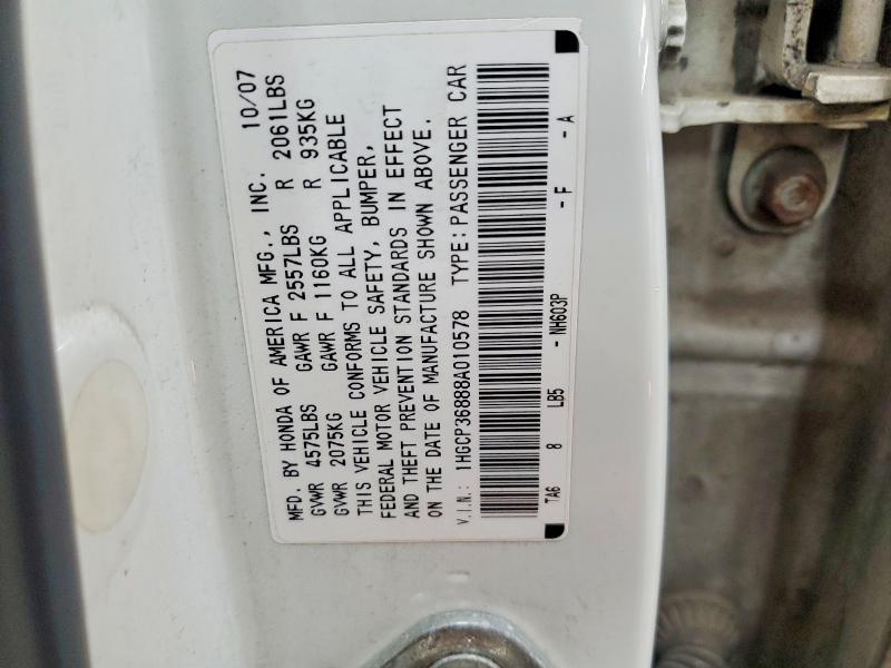 Продаж на аукціоні авто 2008 Honda Accord, vin: 1HGCP36888A010578, номер лоту: 53530946
