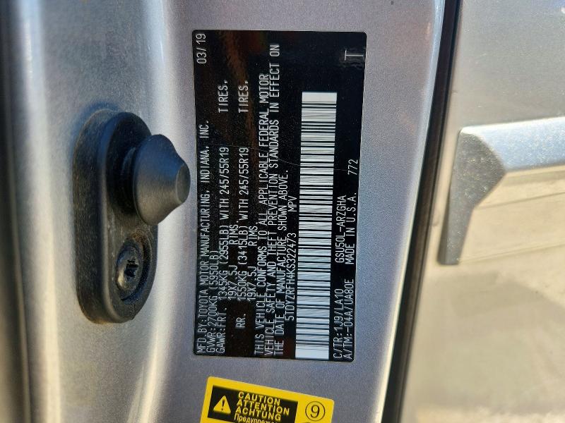 53213766 :رقم المزاد ، 5TDYZRFH4KS322473 vin ، 2019 Toyota Highlander مزاد بيع