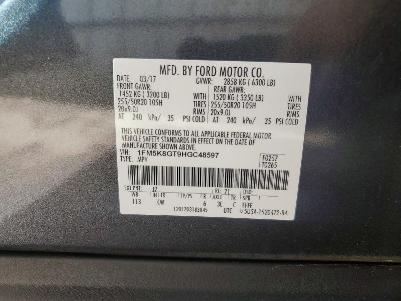 Aukcja sprzedaży 2017 Ford Explorer, vin: 1FM5K8GT9HGC48597, numer aukcji: 53781166