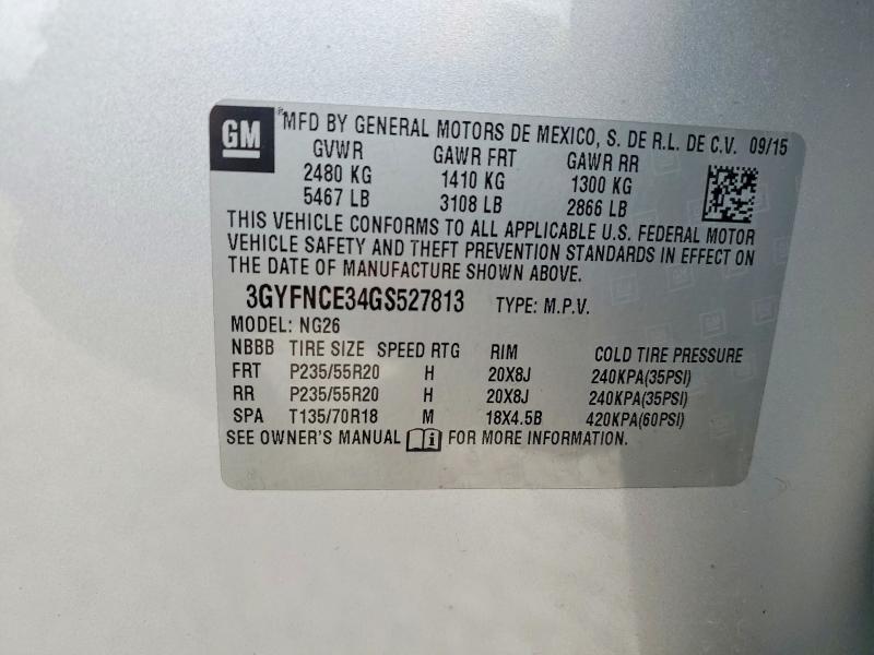 52740606 :رقم المزاد ، 3GYFNCE34GS527813 vin ، 2016 Cadillac Srx مزاد بيع