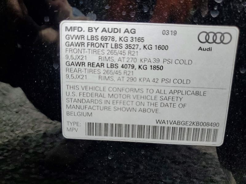 Продажа на аукционе авто 2019 Audi E-tron, vin: WA1VABGE2KB008490, номер лота: 52086556
