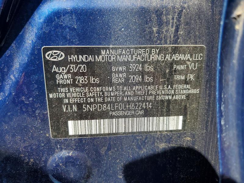 2020 Hyundai Elantra მანქანა იყიდება აუქციონზე, vin: 5NPD84LF0LH622414, აუქციონის ნომერი: 54424646