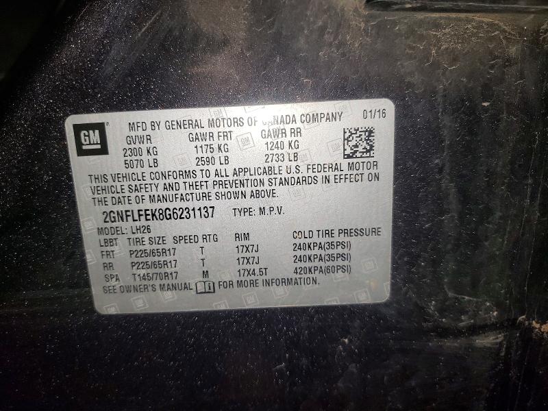 Aukcja sprzedaży 2016 Chevrolet Equinox, vin: 2GNFLFEK8G6231137, numer aukcji: 52190366