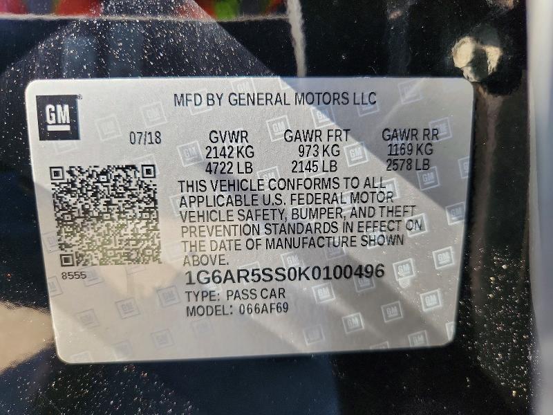 Aukcja sprzedaży 2019 Cadillac Cts, vin: 1G6AR5SS0K0100496, numer aukcji: 51996516
