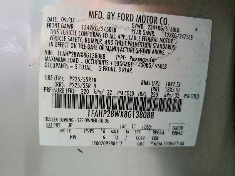 Aukcja sprzedaży 2008 Ford Taurus, vin: 1FAHP28WX8G138088, numer aukcji: 55368996