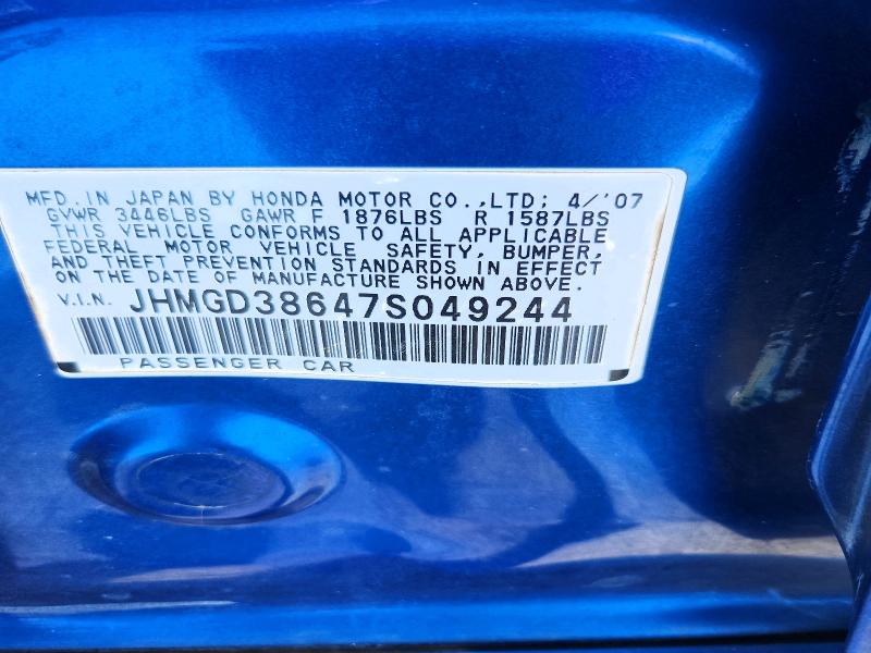 Aukcja sprzedaży 2007 Honda Fit, vin: JHMGD38647S049244, numer aukcji: 52130346