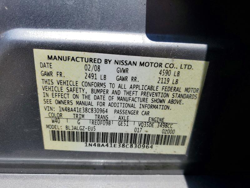 53902136 :رقم المزاد ، 1N4BA41E38C830964 vin ، 2008 Nissan Maxima مزاد بيع