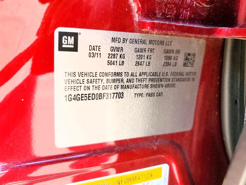 2011 Buick Lacrosse მანქანა იყიდება აუქციონზე, vin: 1G4GE5ED0BF317703, აუქციონის ნომერი: 51162606