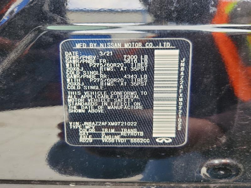 Aukcja sprzedaży 2021 Infiniti Qx80, vin: JN8AZ2AFXM9721022, numer aukcji: 52150716