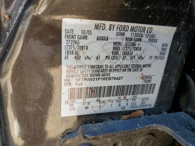 Продаж на аукціоні авто 2006 Ford F350, vin: 1FTWW31P16EB76427, номер лоту: 52371236