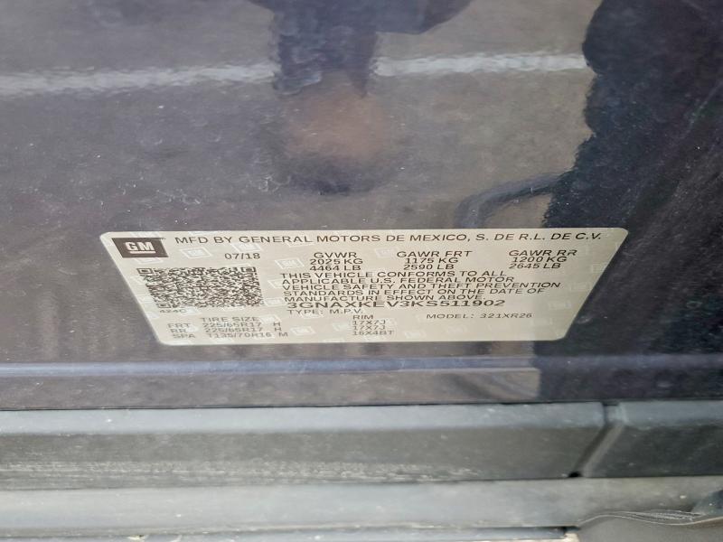 Aukcja sprzedaży 2019 Chevrolet Equinox, vin: 3GNAXKEV3KS511902, numer aukcji: 52930086