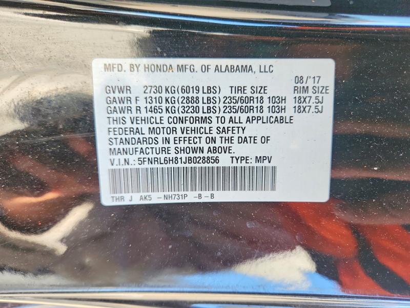 Продажа на аукционе авто 2018 Honda Odyssey, vin: 5FNRL6H81JB028856, номер лота: 52303426