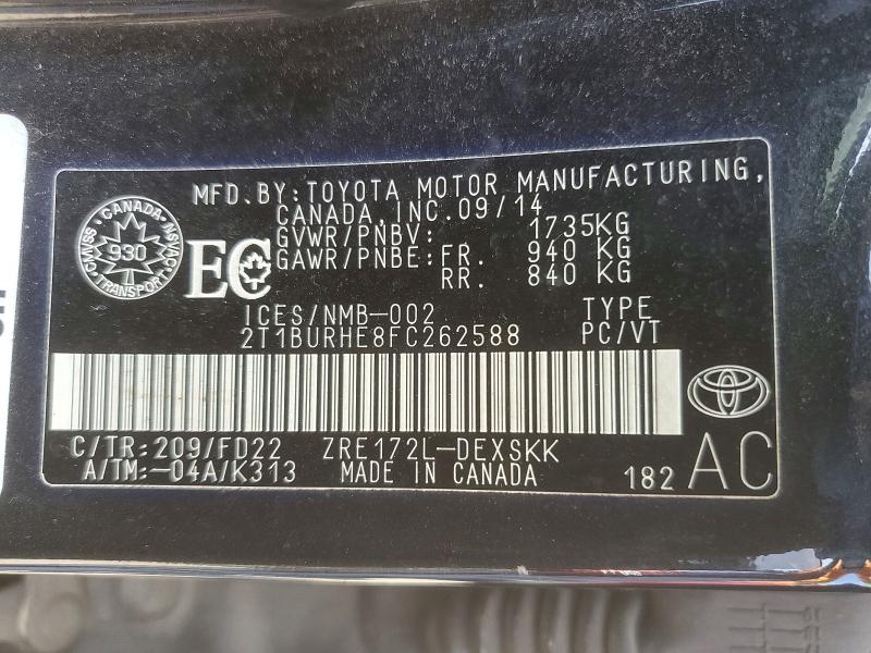 Продаж на аукціоні авто 2015 Toyota Corolla, vin: 2T1BURHE8FC262588, номер лоту: 55255306