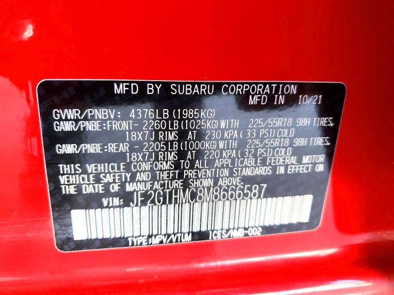 Aukcja sprzedaży 2021 Subaru Crosstrek, vin: JF2GTHMC8M8666587, numer aukcji: 54279596