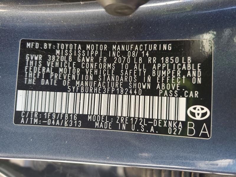 Продаж на аукціоні авто 2015 Toyota Corolla, vin: 5YFBURHE3FP182440, номер лоту: 53127616
