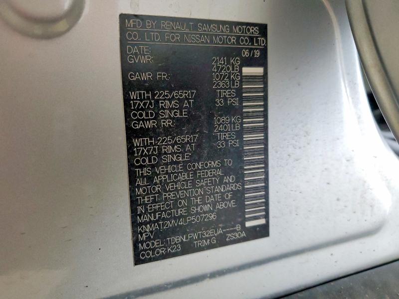 52239336 :رقم المزاد ، KNMAT2MV4LP507296 vin ، 2020 Nissan Rogue مزاد بيع