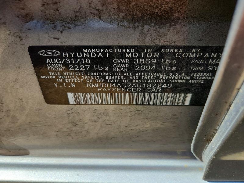 2010 Hyundai Elantra მანქანა იყიდება აუქციონზე, vin: KMHDU4AD7AU182249, აუქციონის ნომერი: 54177526