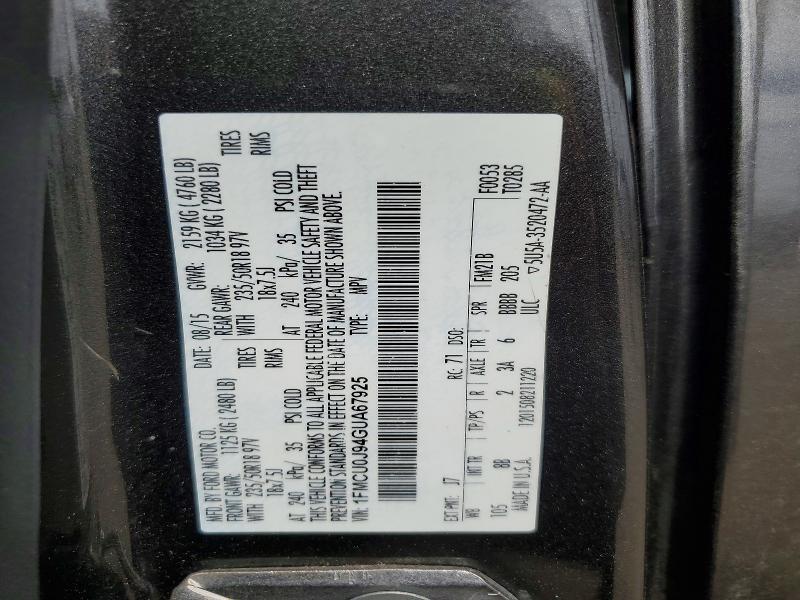 2016 Ford Escape მანქანა იყიდება აუქციონზე, vin: 1FMCU0J94GUA67925, აუქციონის ნომერი: 51593376