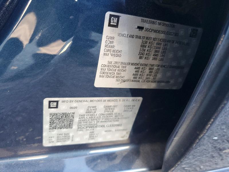 2020 Chevrolet Silverado მანქანა იყიდება აუქციონზე, vin: 3GCPWDED0LG332083, აუქციონის ნომერი: 52784696