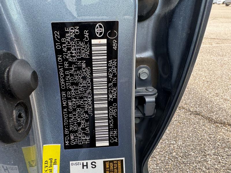 54731036 :رقم المزاد ، JTDEAMDE3NJ049985 vin ، 2022 Toyota Corolla Hybrid مزاد بيع