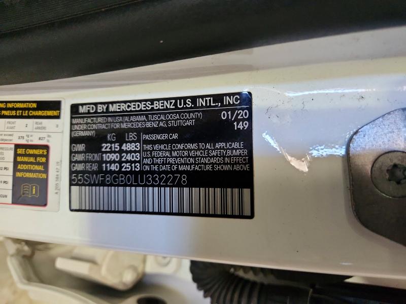 Aukcja sprzedaży 2020 Mercedes-benz C, vin: 55SWF8GB0LU332278, numer aukcji: 55460986