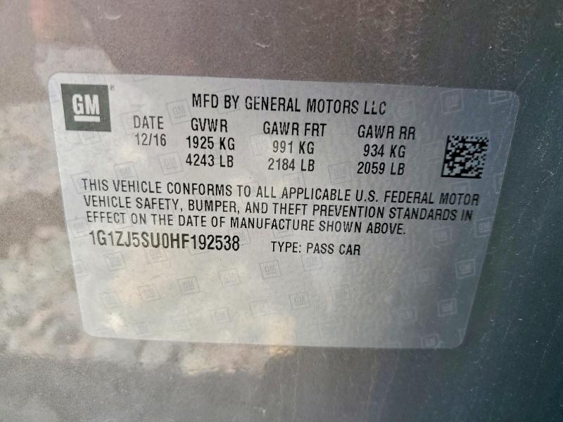 52760176 :رقم المزاد ، 1G1ZJ5SU0HF192538 vin ، 2017 Chevrolet Malibu مزاد بيع