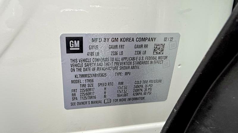 2022 Chevrolet Trailblazer მანქანა იყიდება აუქციონზე, vin: KL79MMS2XNB103825, აუქციონის ნომერი: 55338876