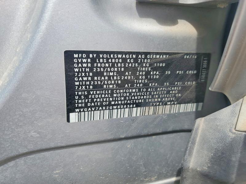 Продаж на аукціоні авто 2016 Volkswagen Tiguan, vin: WVGAV7AX2GW606364, номер лоту: 53559736